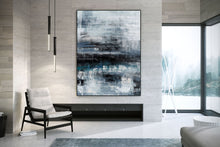 Load image into Gallery viewer, Black Blue Gray Wall Art Textured Abstract Painting Contemporary Art Fp098