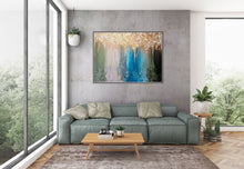 Load image into Gallery viewer, Gold White Blue Abstract Painting Home Decor Modern Fp096