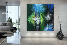 Load image into Gallery viewer, Blue Green White Abstract Wall Art Unique Painting Qp003