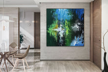 Load image into Gallery viewer, Blue Green White Abstract Wall Art Unique Painting Qp003