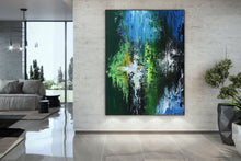 Load image into Gallery viewer, Blue Green White Abstract Wall Art Unique Painting Qp003