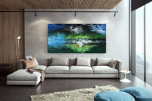 Load image into Gallery viewer, Blue Green White Abstract Wall Art Unique Painting Qp003