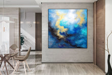 Load image into Gallery viewer, Blue Yellow Gold Abstract Original Painting On Canvas Large Artwork Fp085