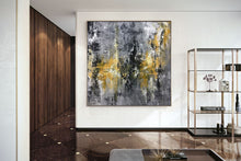 Load image into Gallery viewer, Large Black Grey Yellow Abstract Painting Office Decor Fp025
