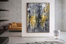 Load image into Gallery viewer, Large Black Grey Yellow Abstract Painting Office Decor Fp025