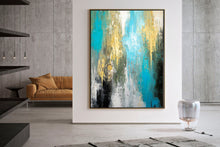 Load image into Gallery viewer, Blue Yellow White Painting Black White Abstract Painting on Canvas Fp084
