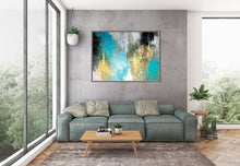 Load image into Gallery viewer, Blue Yellow White Painting Black White Abstract Painting on Canvas Fp084