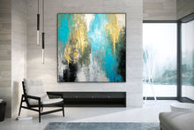 Load image into Gallery viewer, Blue Yellow White Painting Black White Abstract Painting on Canvas Fp084