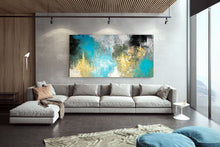 Load image into Gallery viewer, Blue Yellow White Painting Black White Abstract Painting on Canvas Fp084