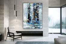 Load image into Gallery viewer, Black Grey Blue Abstract Textured Painting Original Painting Fp091