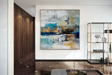 Load image into Gallery viewer, Blue White Gold Abstract Painting Modern Office Art DP024