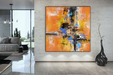 Load image into Gallery viewer, Yellow Black Blue Palette Knife Artwork Original Modern Wall Decor Fp037