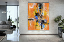 Load image into Gallery viewer, Yellow Black Blue Palette Knife Artwork Original Modern Wall Decor Fp037