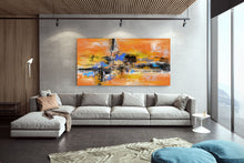 Load image into Gallery viewer, Yellow Black Blue Palette Knife Artwork Original Modern Wall Decor Fp037