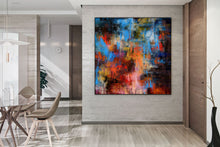 Load image into Gallery viewer, Red Orange Blue Palette Knife Artwork Original Abstract Painting Fp090