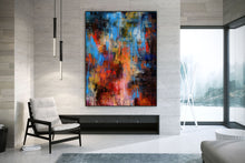 Load image into Gallery viewer, Red Orange Blue Palette Knife Artwork Original Abstract Painting Fp090