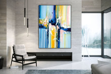 Load image into Gallery viewer, Original Blue Yellow White Abstract Original Painting On Canvas Qp065