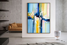 Load image into Gallery viewer, Original Blue Yellow White Abstract Original Painting On Canvas Qp065