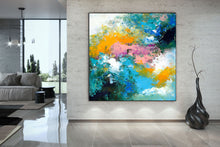 Load image into Gallery viewer, Bright Blue Pink Orange Abstract Original Painting On Canvas Qp037