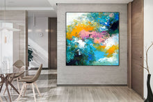 Load image into Gallery viewer, Bright Blue Pink Orange Abstract Original Painting On Canvas Qp037