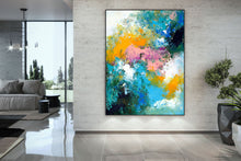 Load image into Gallery viewer, Bright Blue Pink Orange Abstract Original Painting On Canvas Qp037