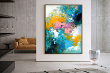 Load image into Gallery viewer, Bright Blue Pink Orange Abstract Original Painting On Canvas Qp037
