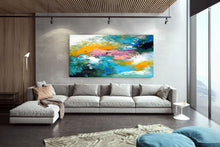 Load image into Gallery viewer, Bright Blue Pink Orange Abstract Original Painting On Canvas Qp037
