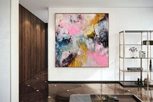 Load image into Gallery viewer, Pink Yellow Blue Abstract Painting Brown Texture Art Painting Fp036
