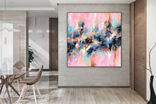 Load image into Gallery viewer, Pink Blue Yellow Palette Knife Artwork Original Abstract Painting Fp062