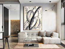 Load image into Gallery viewer, Black and White Abstract Painting Beige Paintings on Canvas Kp047