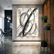 Load image into Gallery viewer, Black and White Abstract Painting Beige Paintings on Canvas Kp047