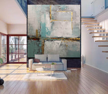 Load image into Gallery viewer, Gray Blue Gold Acrylic Painting Contemporary Abstract Art Op087