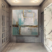 Load image into Gallery viewer, Gray Blue Gold Acrylic Painting Contemporary Abstract Art Op087