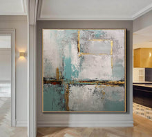 Load image into Gallery viewer, Gray Blue Gold Acrylic Painting Contemporary Abstract Art Op087