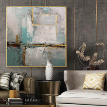 Load image into Gallery viewer, Gray Blue Gold Acrylic Painting Contemporary Abstract Art Op087