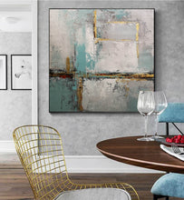 Load image into Gallery viewer, Gray Blue Gold Acrylic Painting Contemporary Abstract Art Op087