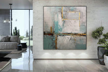 Load image into Gallery viewer, Gray Blue Gold Acrylic Painting Contemporary Abstract Art Op087