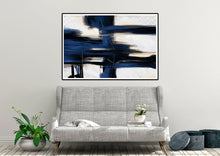 Load image into Gallery viewer, Deep Blue And White Minimal Abstract Painting Contemporary Painting on Canvas Kp058