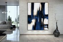 Load image into Gallery viewer, Deep Blue And White Minimal Abstract Painting Contemporary Painting on Canvas Kp058