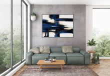 Load image into Gallery viewer, Deep Blue And White Minimal Abstract Painting Contemporary Painting on Canvas Kp058