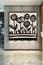 Load image into Gallery viewer, Black and White Original Abstract Painting Minimalist Flower Painting Kp061