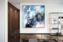 Load image into Gallery viewer, Black White Blue Abstract Painting Modern Wall Decor Kp055
