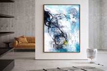 Load image into Gallery viewer, Black White Blue Abstract Painting Modern Wall Decor Kp055