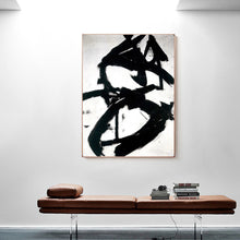Load image into Gallery viewer, Black and White Abstract Canvas Art Minimalist Painting Op019