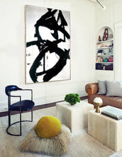 Load image into Gallery viewer, Black and White Abstract Canvas Art Minimalist Painting Op019