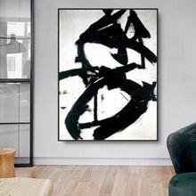 Load image into Gallery viewer, Black and White Abstract Canvas Art Minimalist Painting Op019