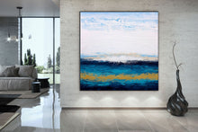 Load image into Gallery viewer, Blue White Gold Acrylic Painting On Canvas Original Abstract Painting Kp066