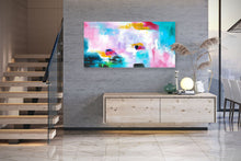 Load image into Gallery viewer, Teal Pink Blue Abstract Painting on Canvas Textured Art Kp063