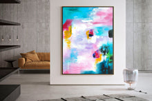 Load image into Gallery viewer, Teal Pink Blue Abstract Painting on Canvas Textured Art Kp063