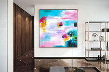 Load image into Gallery viewer, Teal Pink Blue Abstract Painting on Canvas Textured Art Kp063